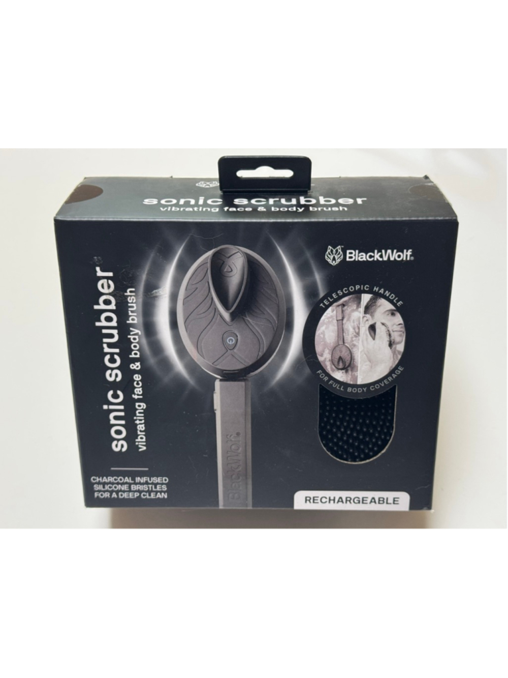 Black Wolf Sonic Scrubber Rechargeable Vibrating for Face & Body Brush NWT